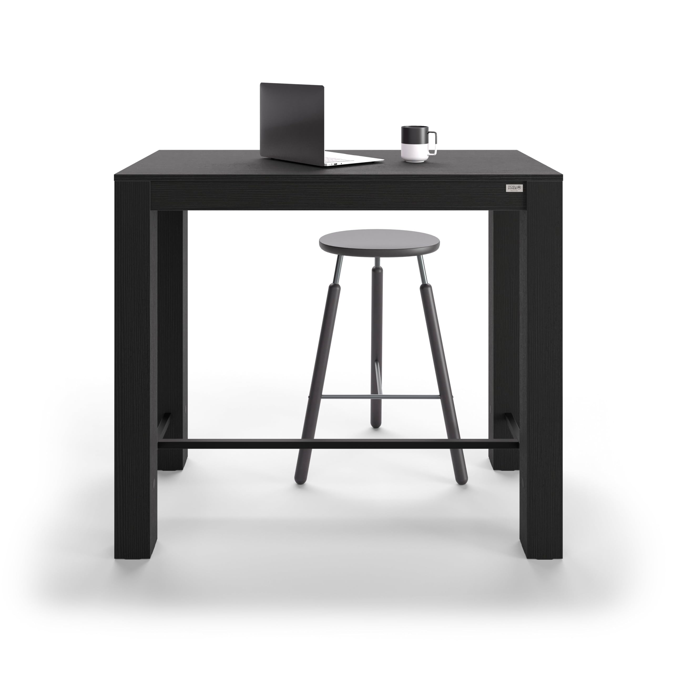 Mobili Fiver, Tavolo Alto Rachele 120x60 cm, Nero Frassino, Made in Italy