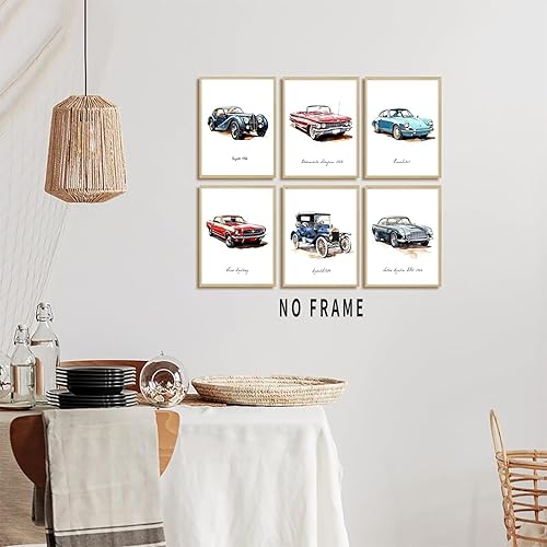 Miniatura 5 de HUACANVASART Impresiones artísticas de pared de automóvil clásico en acuarela, póster de pared de automóvil clásico vintage, póster de arte retro de