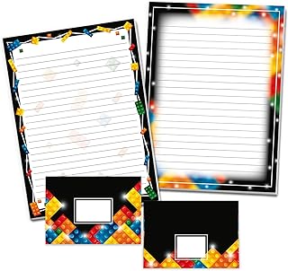 Juego de papel de carta con 2 blocs de escritura y 25 sobres para niños, color negro y multicolor (1 bloc negro y 1 bloc multicolor A4 con 25 hojas cada uno + 25 sobres)