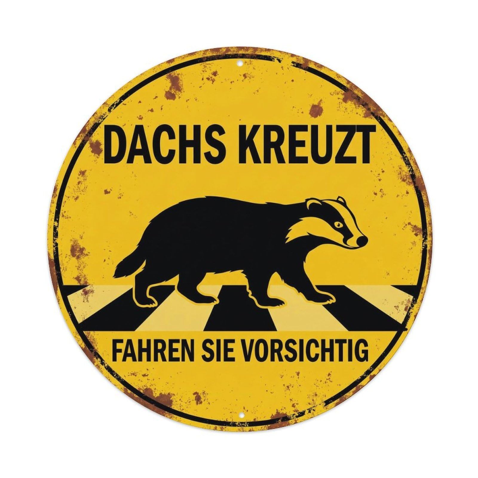 Olyhtr 8X8inch Classic Style Badger Wildlife Crossing Road Safety Comic Classic Metal Tin Sign