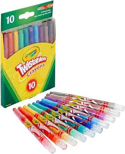 Crayola Mini kredy Twistable, 10 klasycznych kolorów nietoksyczne narzędzia artystyczne dla dzieci i małych dzieci w wieku 3 i wyższym, idealne dla dzieci klasy lub przedszkoli, samoostrzające się kre