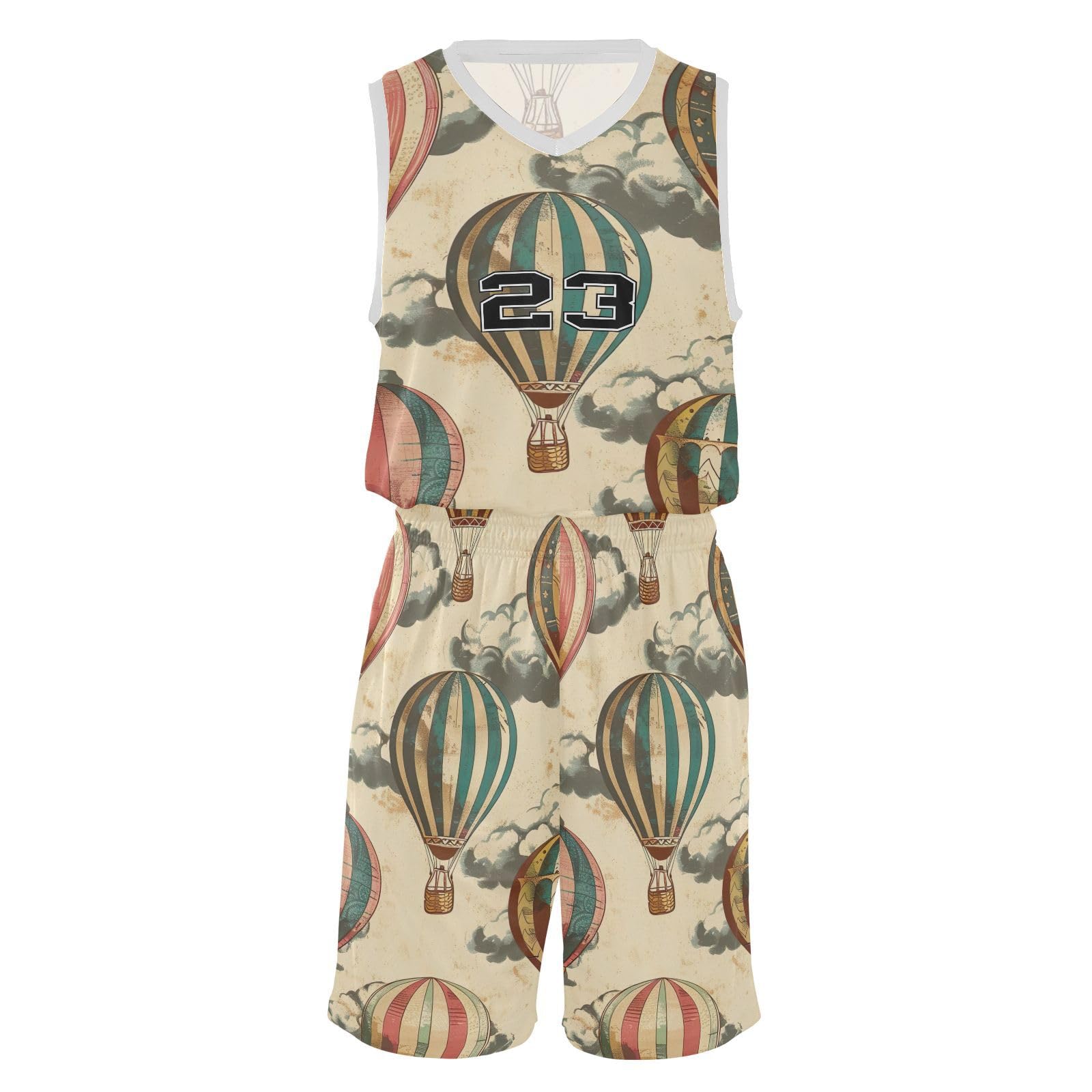 FLildon Retor Hot Air Balloon Boys Basketball Jersey Set Tank Top Shorts Tracksuit Sport Training Suit for Kids, S