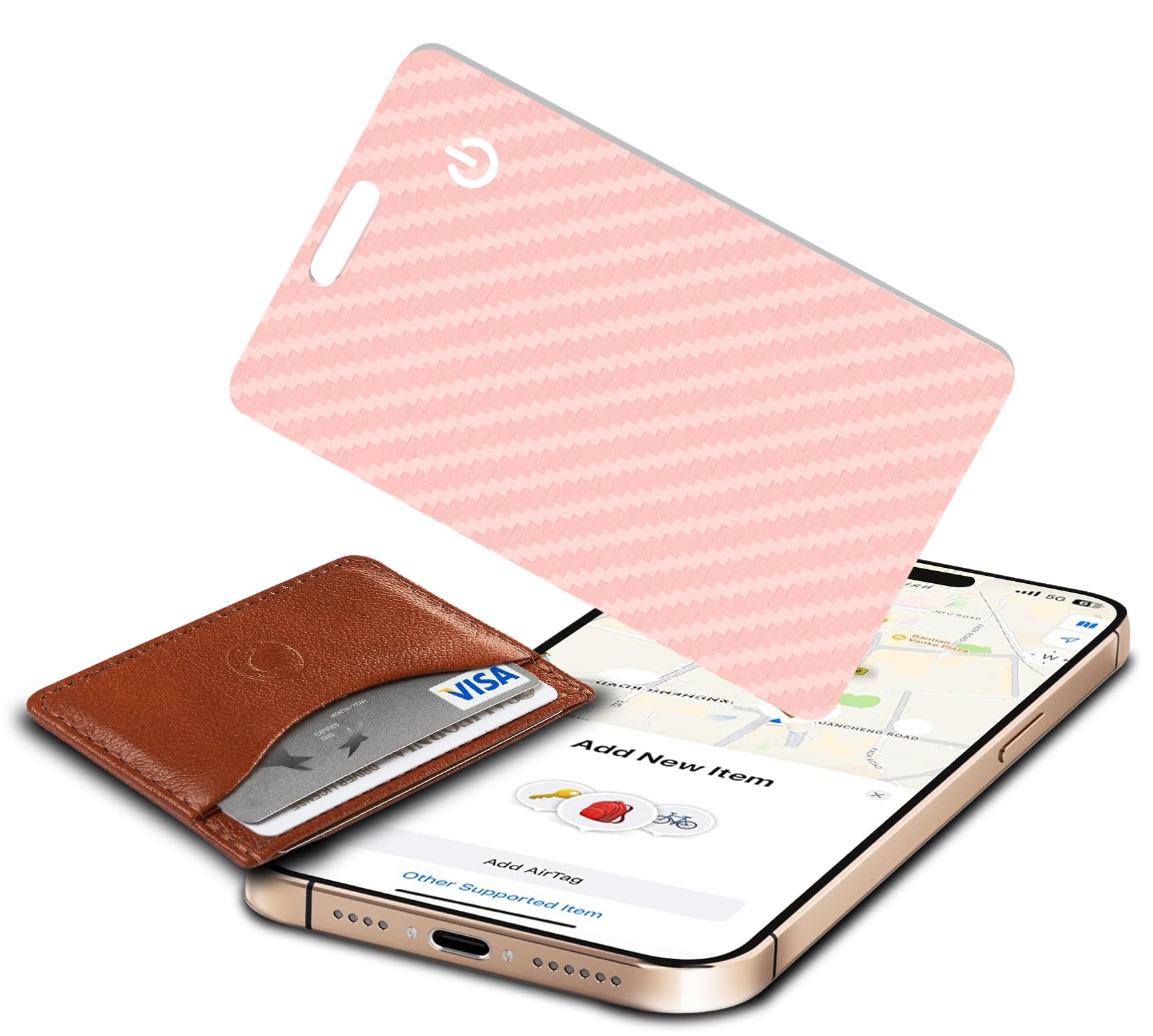 Wallet Tracker Card, Slim Rechargeable Bluetooth Item Locator, Smart Finder Compatible with Apple Find My for Wallet, Luggage, Passport, IP68 Waterproof (iOS Only) (Carbon Fiber Pink)-picture-14