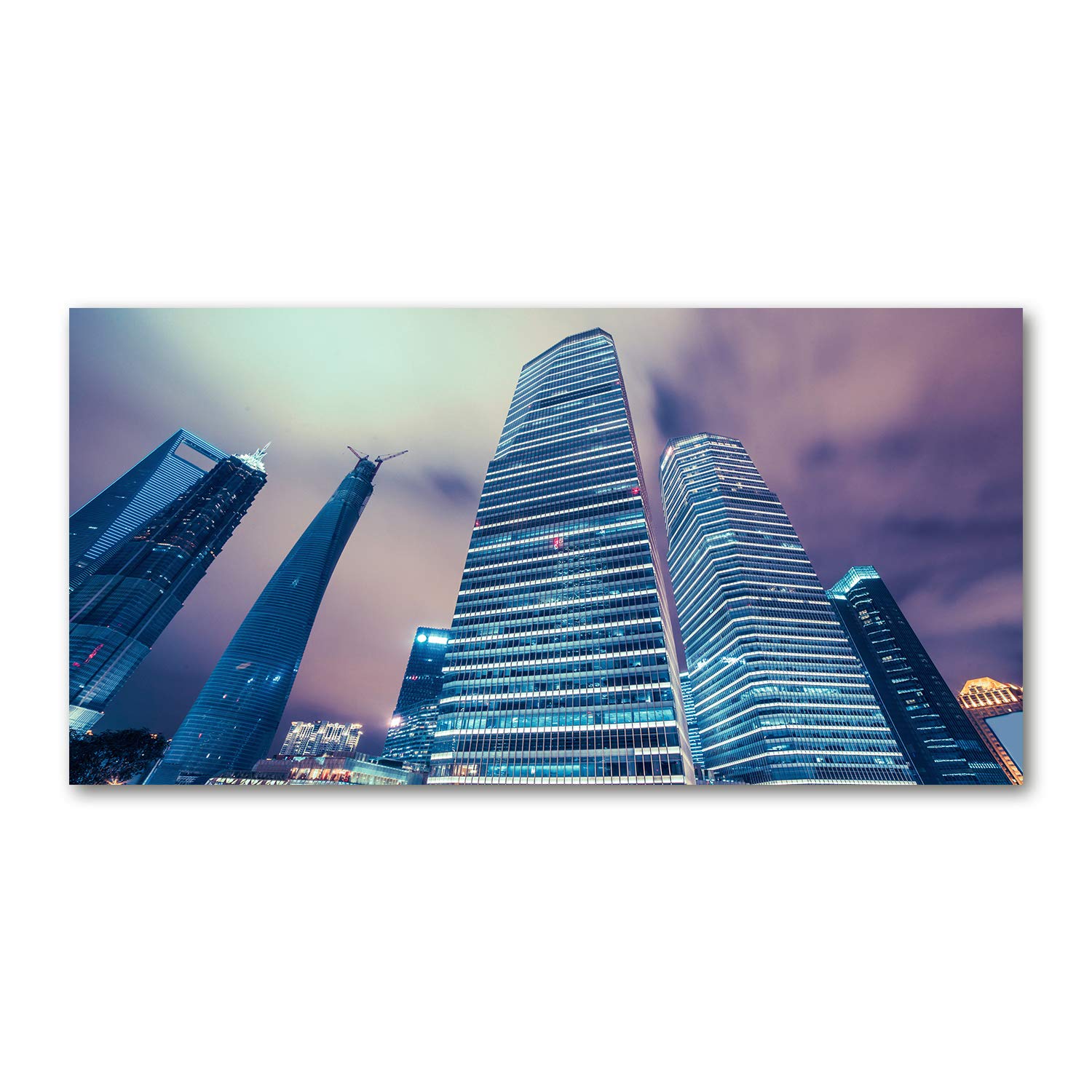 Tableau sur verre panoramic 120x60 cm gratte-ciel bleu pour cuisine