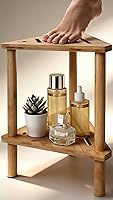 Yoshiky 15in Bamboo Shower Foot Rest Stool with Storage Shelf - Waterproof Corner Bench for Shaving Legs in Small Showers