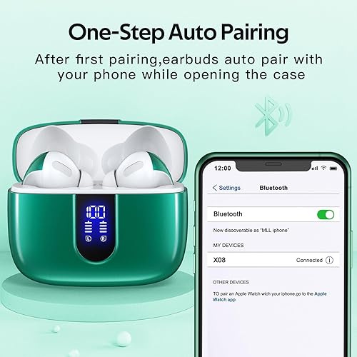 Miniatura 5 de TAGRY Auriculares Bluetooth Verdaderamente Inalámbricos Auriculares 60H Reproducción Pantalla LED de Energía Audífonos con Estuche de Carga Verde