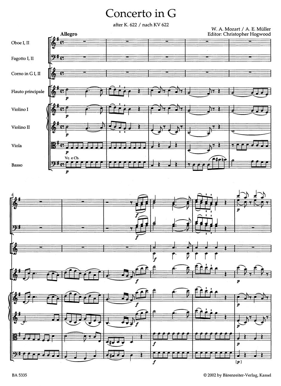 Konzert G-Dur Nach KV 622 Klar Orch. Flöte, Orchester