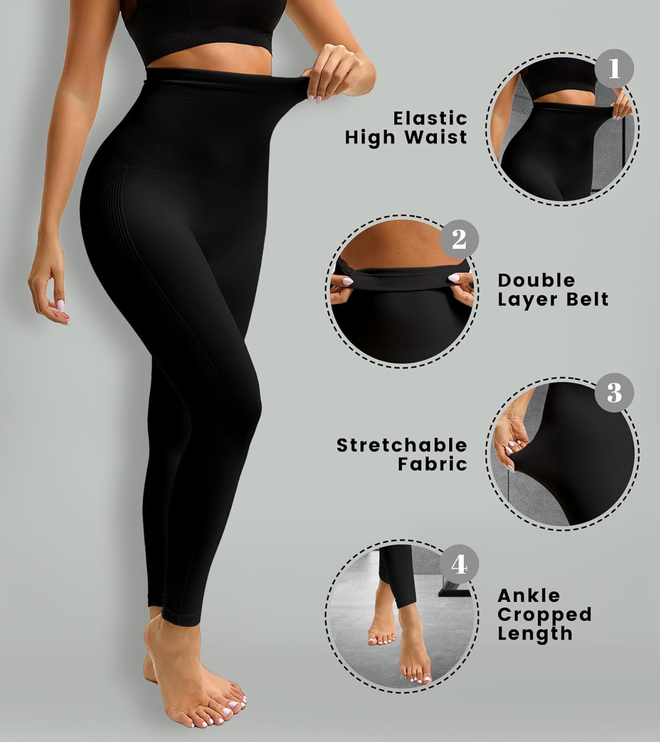 High Waist Shapewear Leggings for Women Tummy Control Leggings Pants Ankle Length - Image 3