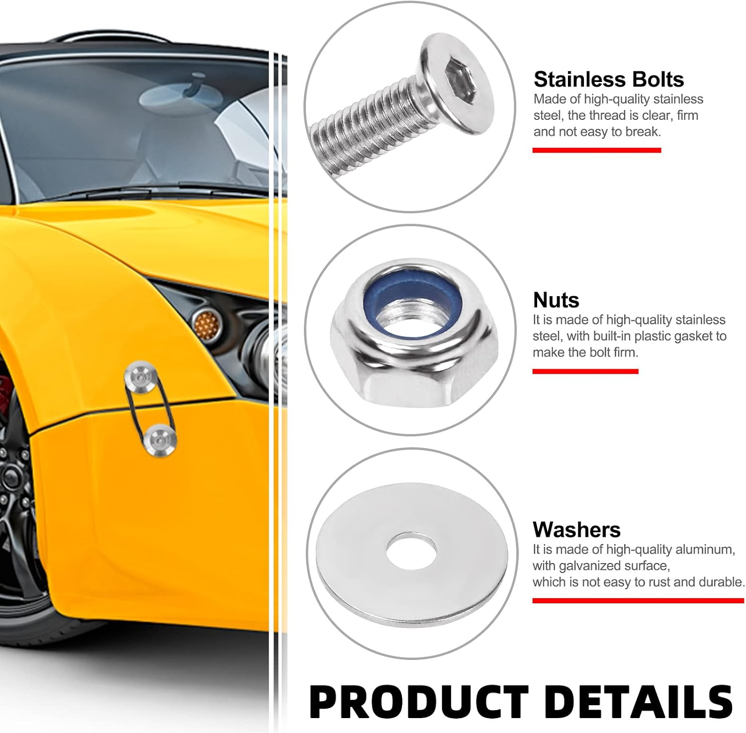 Swpeet 54Pcs - 3 Pairs Silver Quick Release Fastener Kit, Universal Aluminum Bumper Clips Quick Release Front Rear Bumper Fasteners Trunk Front Rear Bumper Fasteners Fenders Holders Kit for Car Bumper