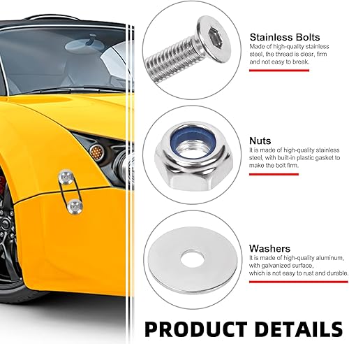 Miniatura 4 de Swpeet 54 piezas  3 pares de cierres plateados de liberación rápida, clips universales de aluminio para parachoques delantero y trasero, cierre de