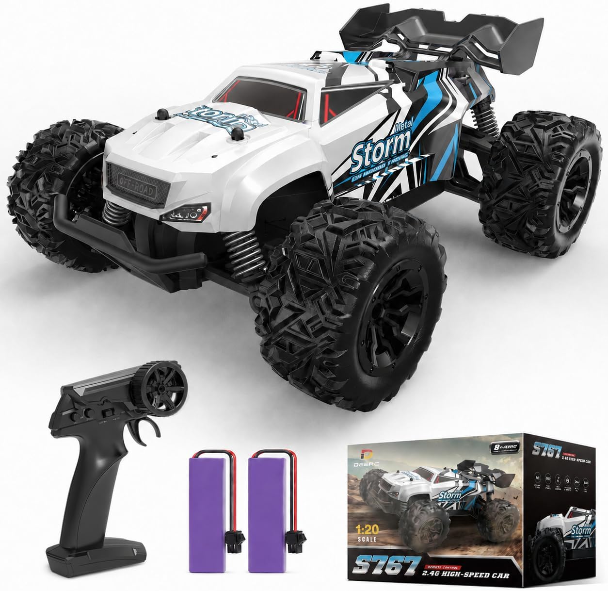 DEERC RC Car Remote Control Car for Age 8-12, All Terrain RC Monster Truck W/ 2 Batteries for 40 Min Play, 2.4GHz Outdoor Off Road Rock Crawler Toy Xmas Gift for Boys Girls Kids Beginners