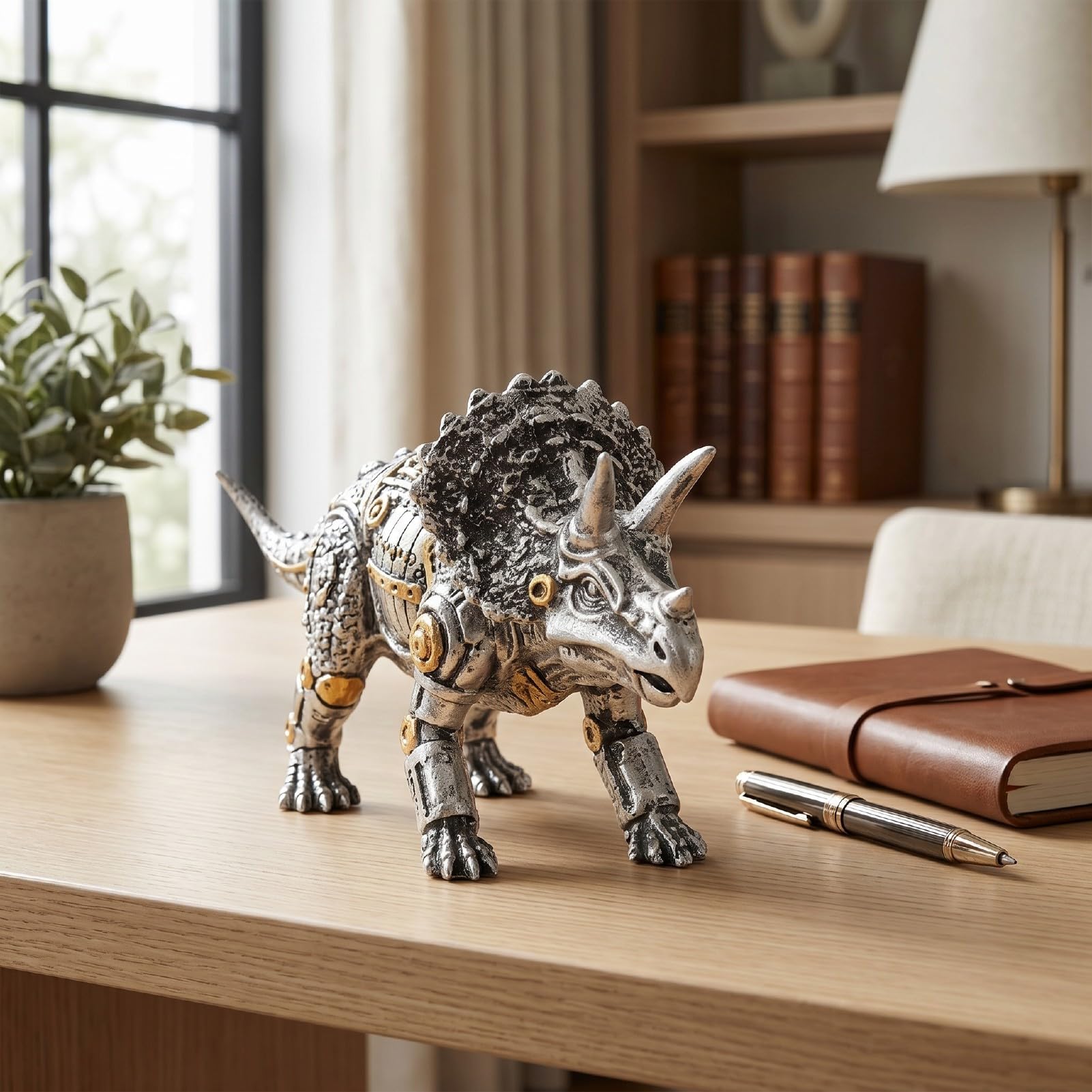AUNMAS Steampunk Mechaniczny Robot Dinozaur Model z Żywicy Ręcznie Malowany Vintage Utleniony Ozdoba dla Fanów Vintage Maszyn i Kolekcji Steampunk (Mechaniczny Triceratops)