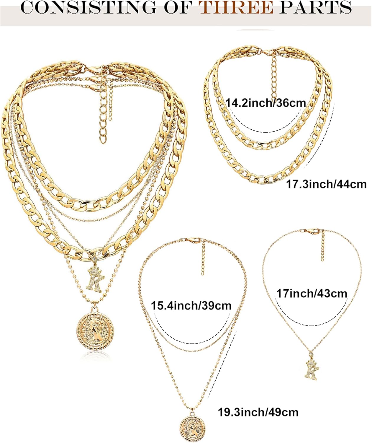 MJartoria Layered Necklaces for Women Trendy Retro Coin Crown Letter Pendant Necklace Dainty Chunky Chain Choker Necklaces for Jewelry Birthday Gifts - Image 5