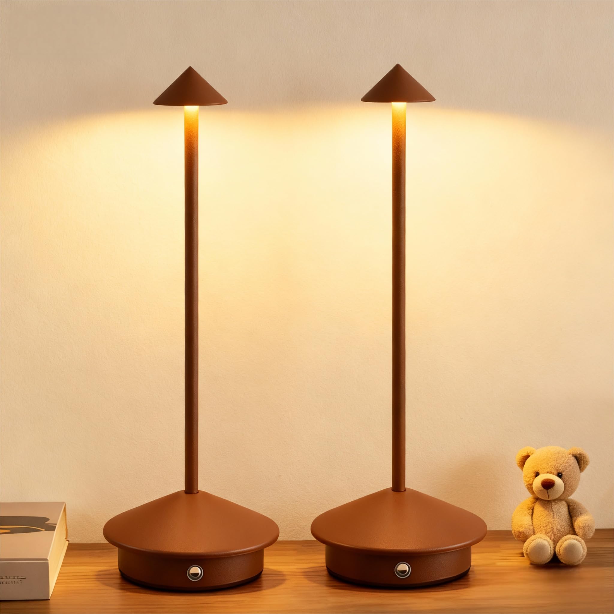 Photo 1 of ***BROKEN, SOLD FOR PARTS*** Simisand 2 Pack Aluminum Cordless Table Lamp, 6000mAh Rechargeable Table Lamps, Portable Touch LED Lamp, Outdoor Waterproof Dimmable Cordless Rechargeable Table Lamps for Restaurant/Patio- (2Brown)