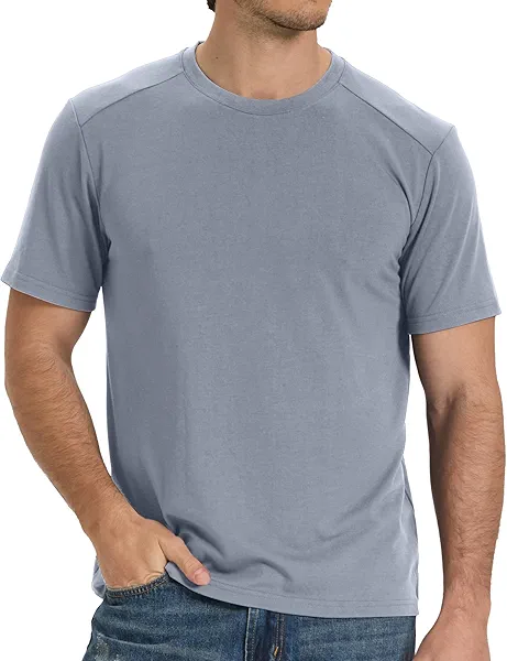 BAMBOO COOL Men's T-Shirts Short Sleeve Undershirts Heavyweight Crew Neck T Shirt for Man Moisture Wicking Casual Tees