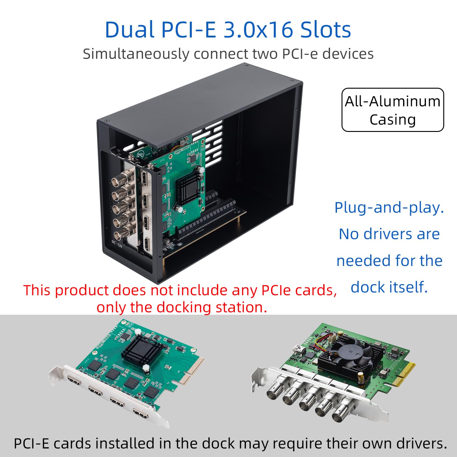 Chassis di espansione PCIe Thunderbolt da 3 a 2, alloggiamento esterno con due slot PCI Express, doppio dock PCIe per laptop/NUC, uscita TB3, supporta schede DeckLink su Windows/Mac (MK-Q2L