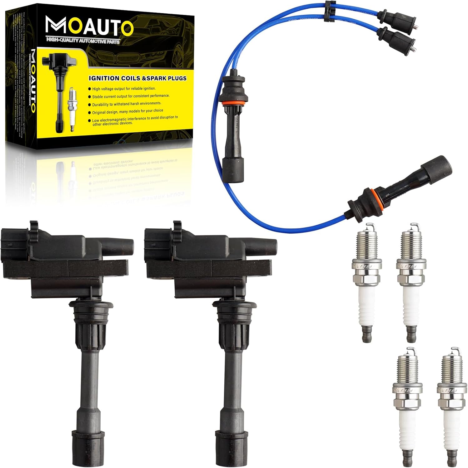 Set of 2 Ignition Coils Pack BP6D-18-100A-9U UF408 & 4 PCS Iridium Spark Plugs with Wire Set Compatible with Mazda Miata Naturally Aspirated 2001-2005 Miata Turbocharged 2004-2005 1.8L L4