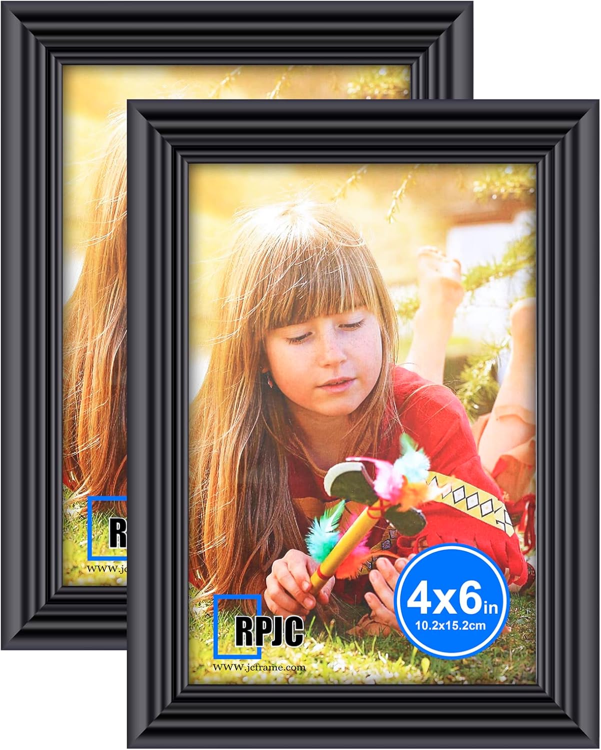 RPJC 4x6 inch Line Edge Picture Frames Made of Solid Wood for Table Top and Wall Mounting to Display Black 2 Pack
