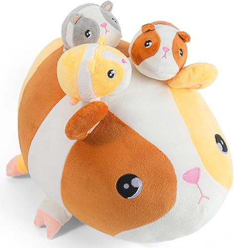 Animales de peluche de conejillo de indias de 14 pulgadas, almohada de peluche de hámster de mamá con 3 lindos juguetes de peluche de conejillo de