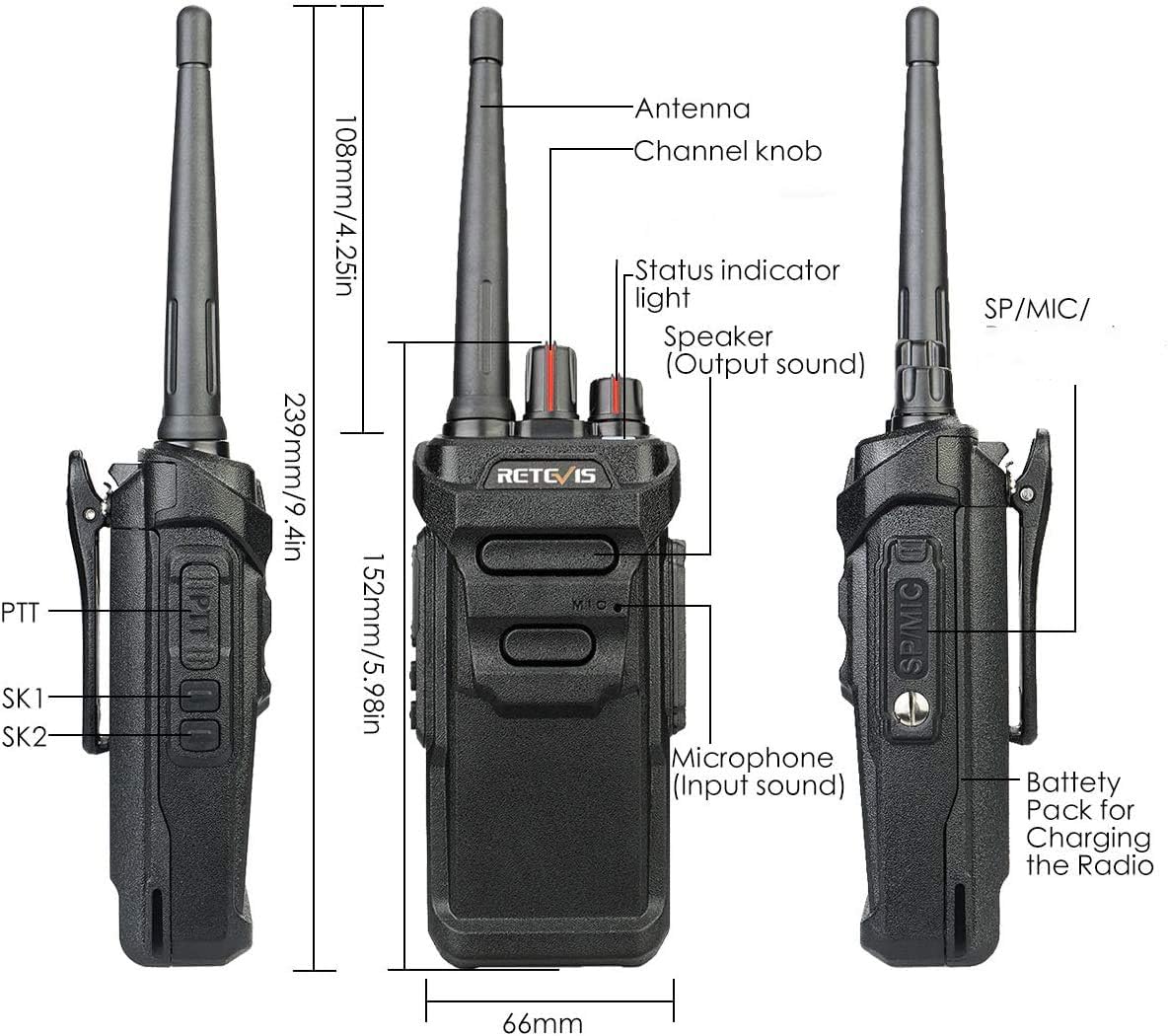 Retevis RT48 IP67 Waterproof Walkie Talkies(1Pack) Bundle with Speaker Mic (1Pack),Heavy Duty 2 Way Radio,Rechargeable Professional/Business Two Way Radio,1200mAh Battery,VOX,SOS Alarm
