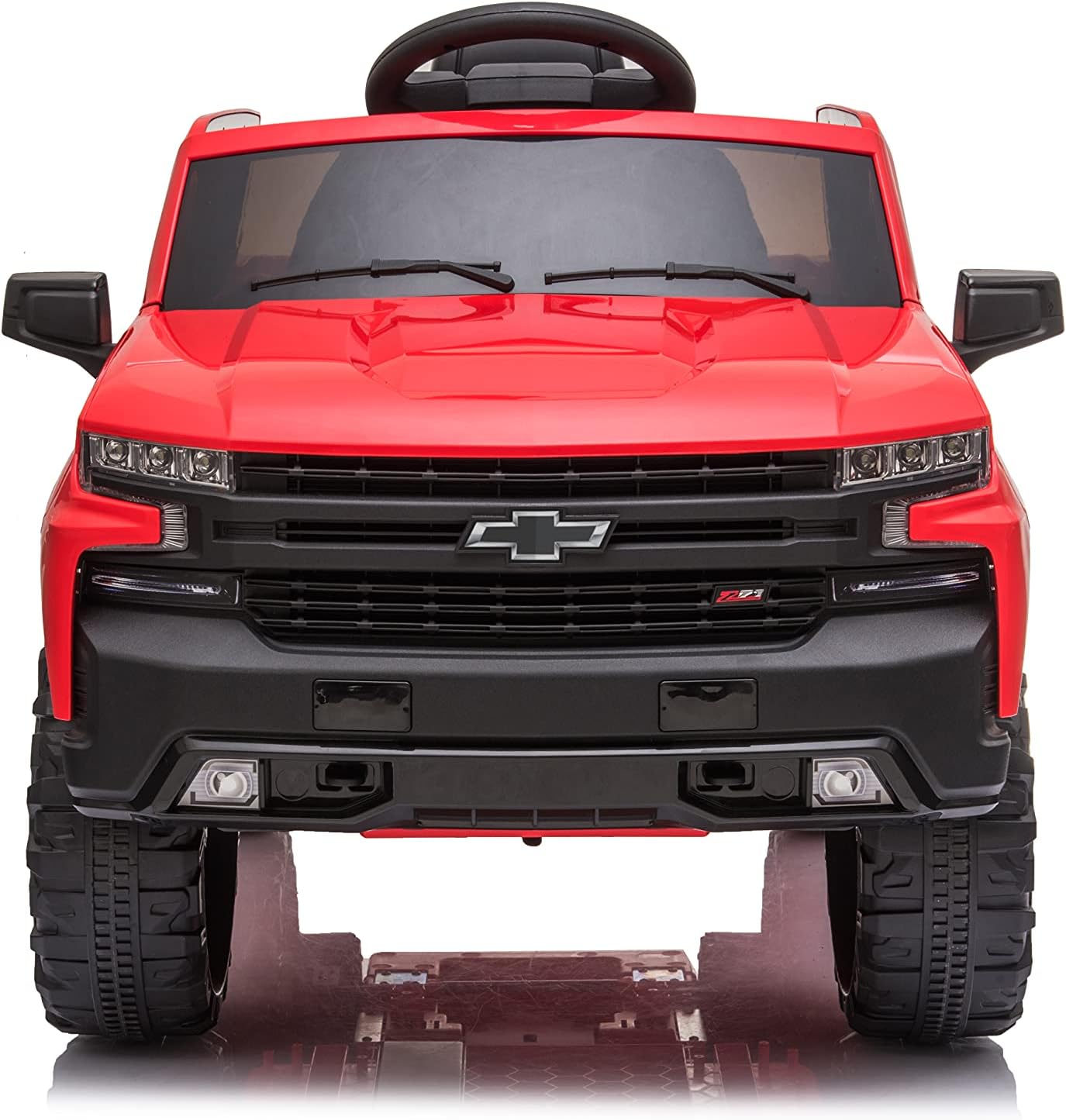 Kids Ride On Truck — 12V Ride On Car with Remote Control — Pick-up Electric Truck Vehicle with Parental Remote, Open Doors, Seat Belt, MP3 Music, Trunk — Americas Toys Compatible with Chevrolet White : Toys & Games