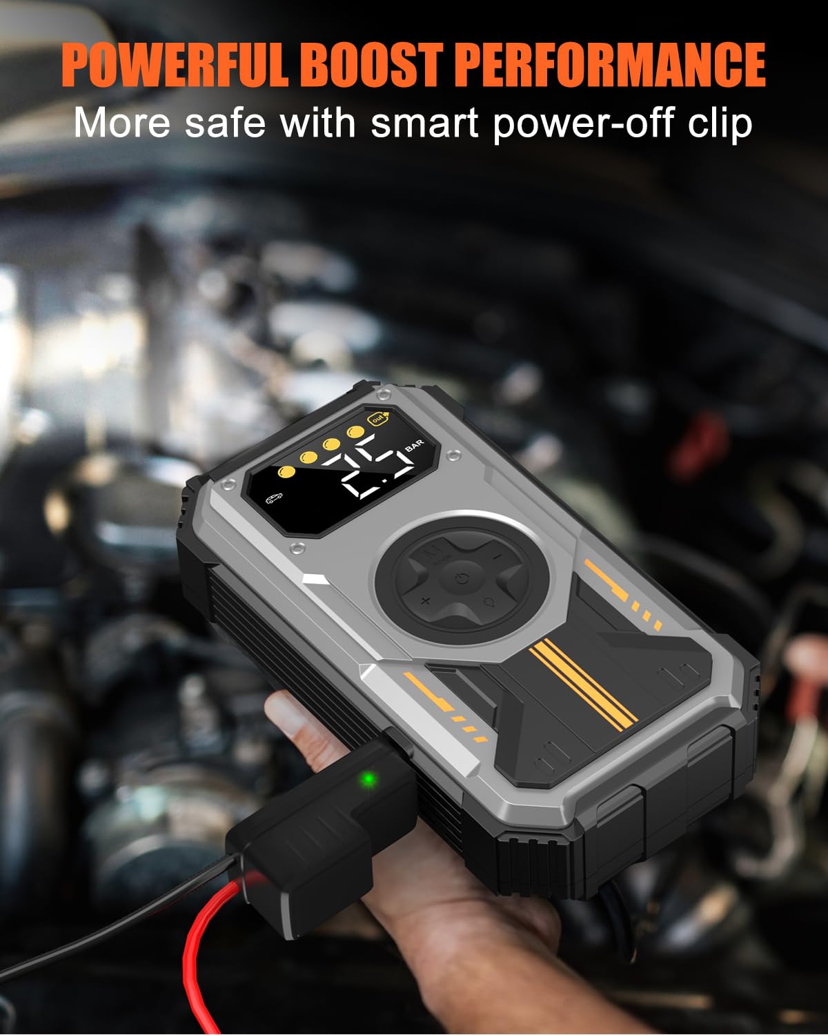Eigotrav Avviatore Batteria Auto con Compressore 150PSI 6000A Avviatore Emergenza per Auto (Fino a 7,5L di Benzina/6,0L di Gasolio) 12V 3 Modalità Torcia Ricarica USB Booster Avviamento Auto Portatile