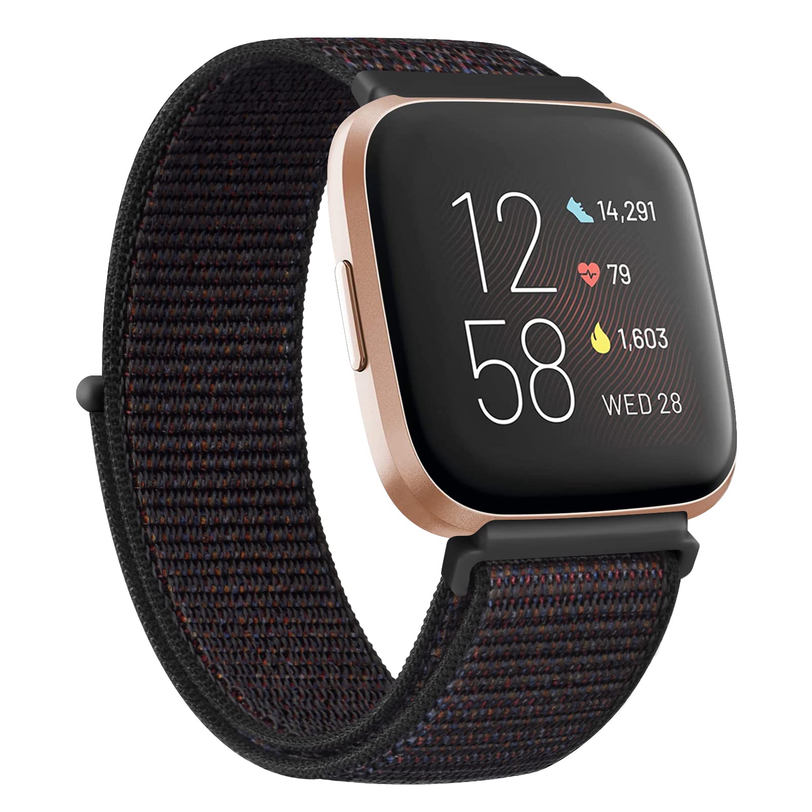 [Vanua] for Fitbit Versa2 バンド/Fitbit Versa/Versa Lite/Versa SE バンド ナイロン 交換ベルト 柔らかい ナイロンバンド スポーツバンド 調節可能 (黒砂)