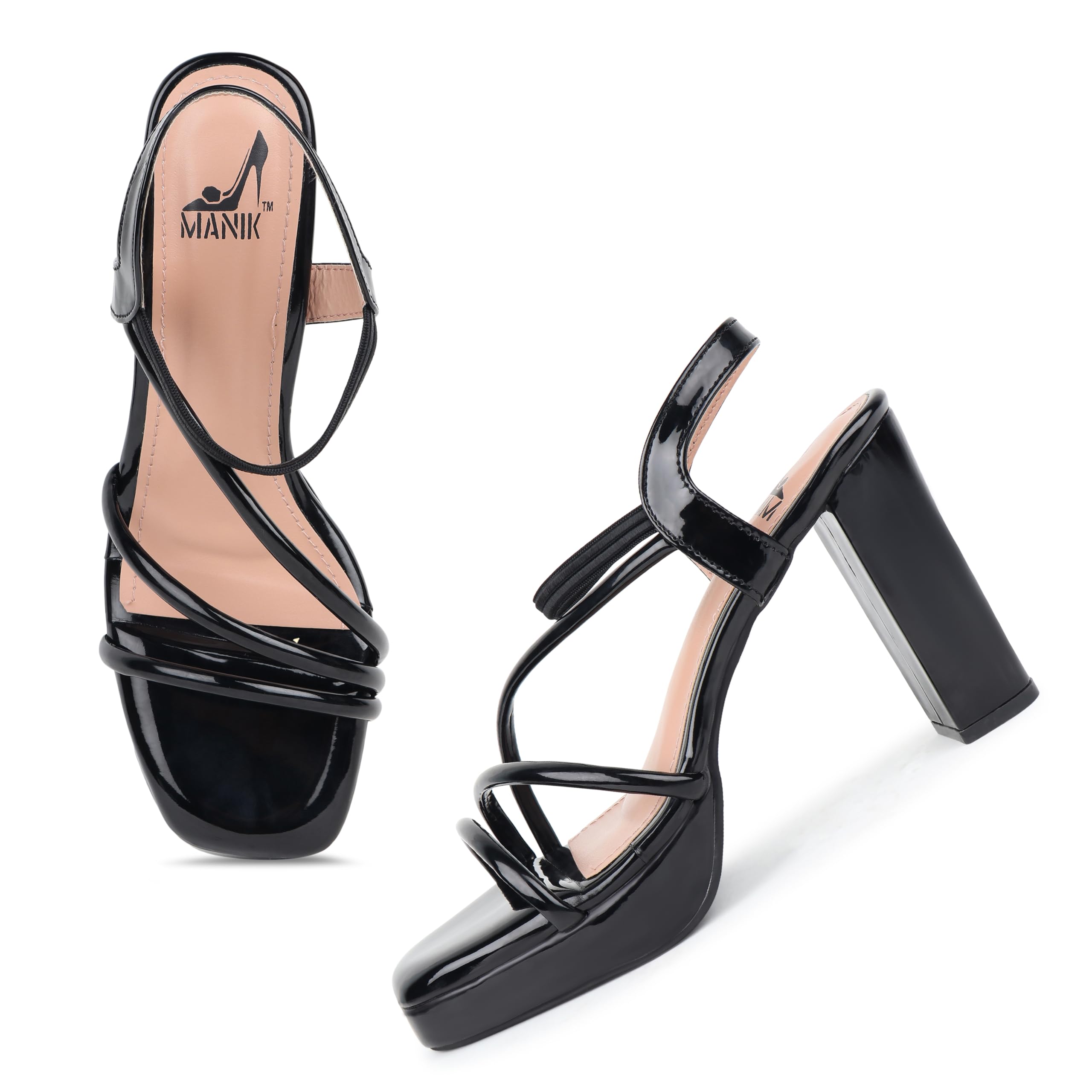 MANIK Womens Black Strappy Block Heel Open Toe 4 INCH Fashion High Heel Slip-on Closure Platform Fashion Sandals Pumps for Girls and Women, 37 (B0D9C8242K) Amazon Price History, Amazon Price Tracker