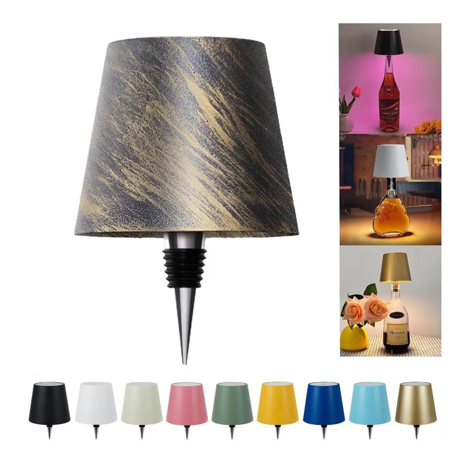 Jorcedi Black Gold Wireless Bottle Lamp - Rechargeable Bottle Lights Usb Rechargeable Bottle Lamp Kit, Led Bottle Lamp Wine Bottle Lamp Touch Dimmable Lamp For Bottle (,Rgb)