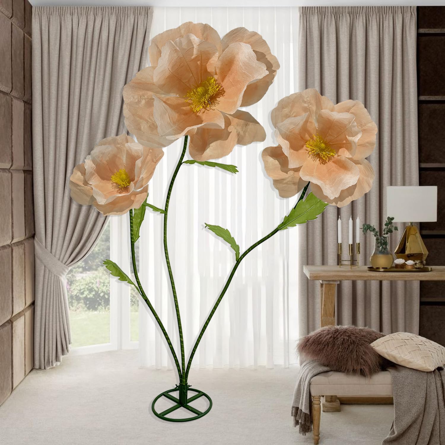 3Pcs Large Giant Artificial Flowers Decoration - Artificial Giant Paper Flowers for Wedding Graduation Bridal Shower Birthday Handcrafted Wall Backdrop Party Supplies (Light Orange) - Image 5