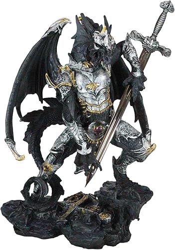 Ebros Gift Gran Hyperion - Estatua de espada de hoja de daga dorada dorada con dragón blindado plateado de 12.25 pulgadas de alto, abrecartas
