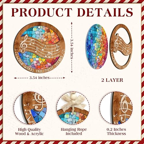 Miniatura 2 de Adorno de madera con melodía musical, notas musicales navideñas, decoración de claves agudas, "When Words Fail Music Speaks", adornos de Navidad
