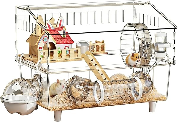 Grande Gabbia per Criceti | Struttura a 2 Piani Trasparente per Criceti,Gabbia per Criceto Nano - per Osservazione Animali Domestici, Piccoli Animali da Interno ed Esterno - 1