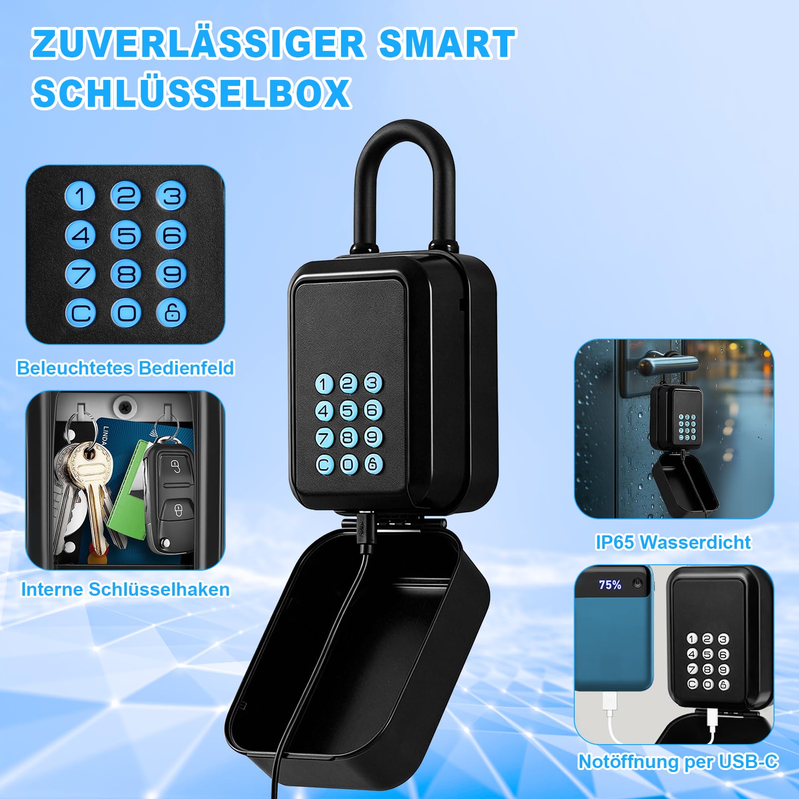 Schlüsseltresor mit Zahlencode, Smart Schlüsselbox, Key Lock Box