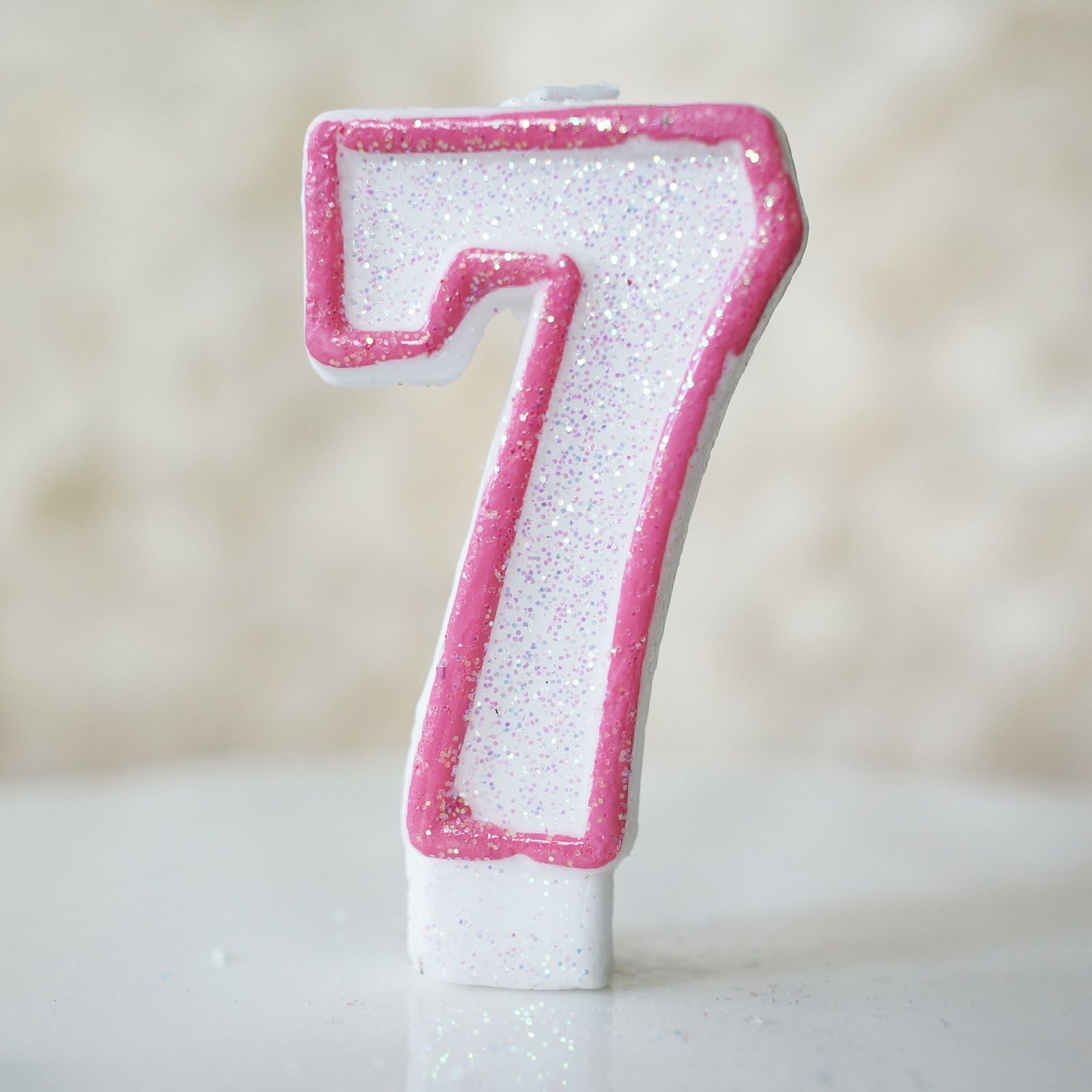 Number "7" Numerals Birthday Party Cake Candle - Glitter Pink & White