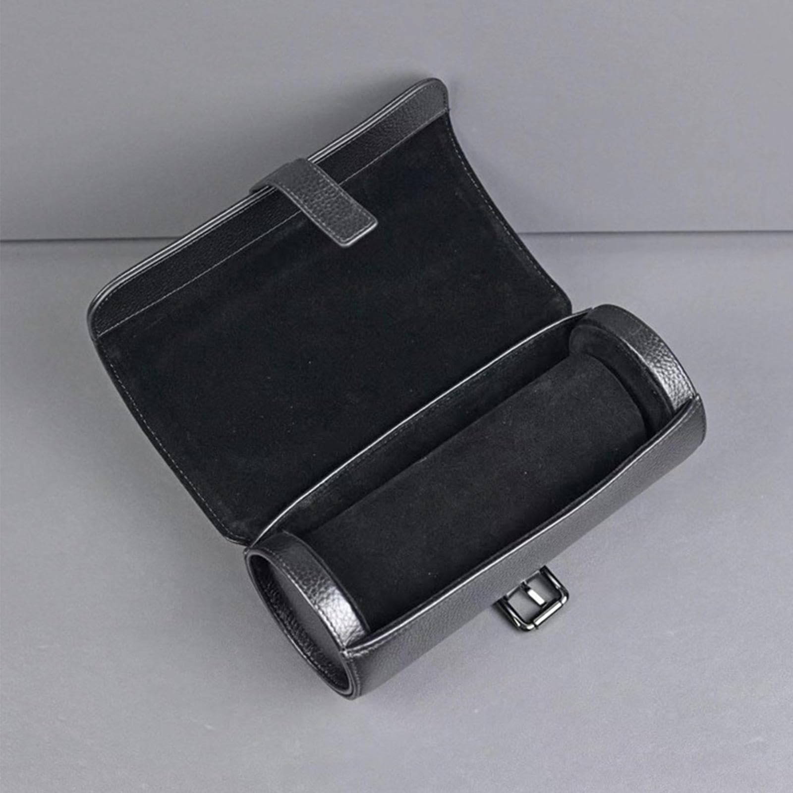 Custodia Roll per 2 Orologi, Box da Viaggio Effetto Pelle,Black | Organizer per orologi con interno morbido, chiusura a fibbia e design compatto per viaggio o casa.,Black