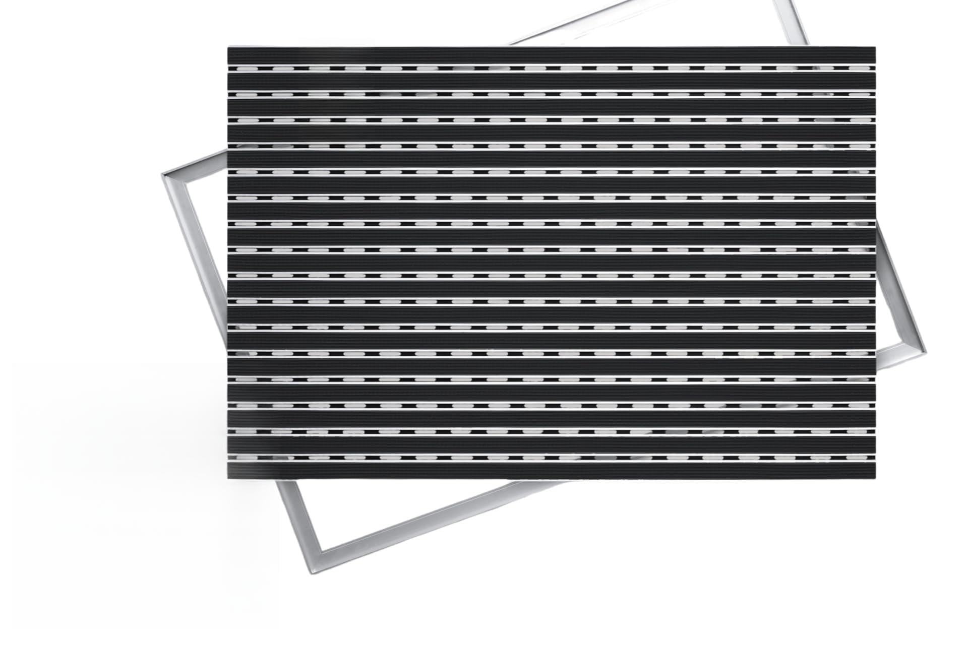 Aluminium Fußmatte für Türen mit Rahmen, 100x50 cm, Verstärkt 17 mm, Gummi-Einlage, Objektgeeignete Eingangsmatte für Innen & Außen, Witterungsbeständig, Schwarz