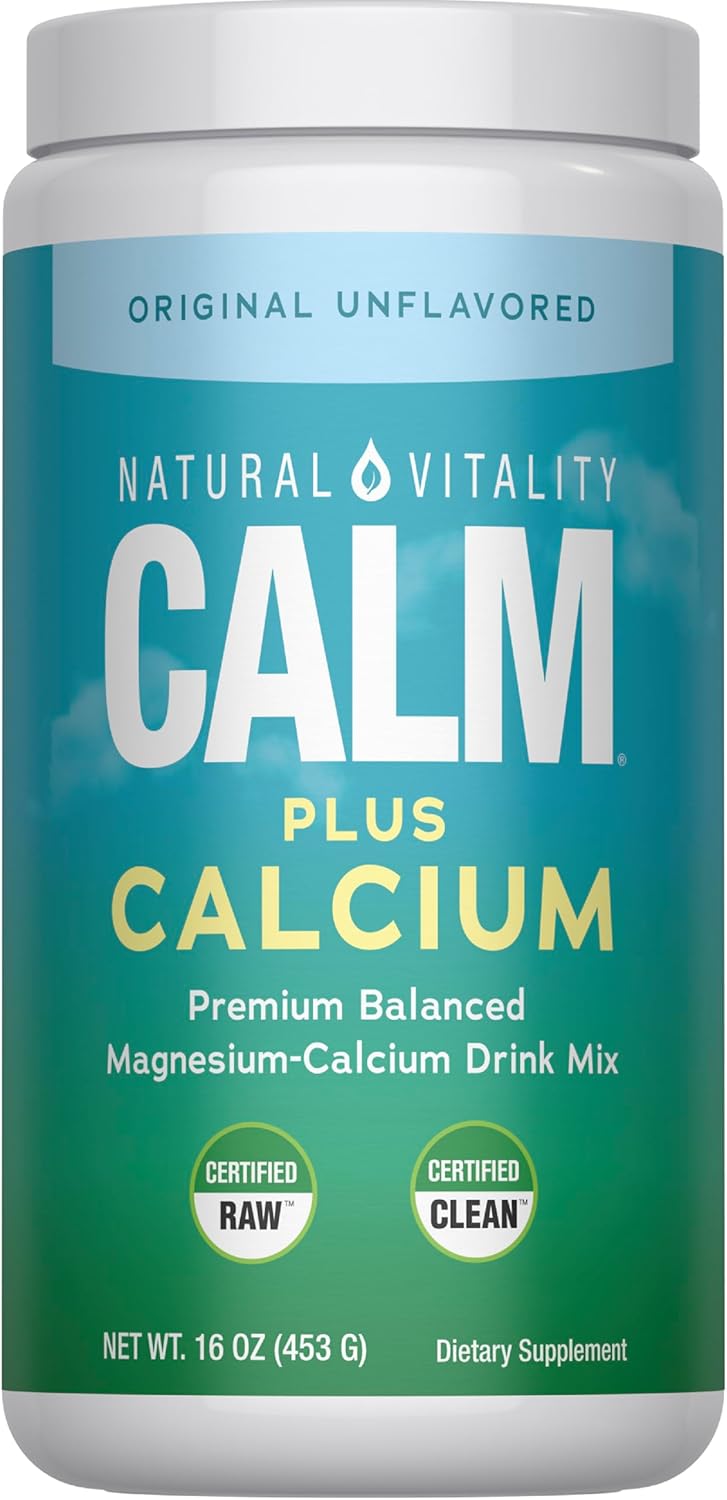 Natural Vitality Calm, Magnesium Citrate & Calcium Supplement, Drink Mix Powder Supports a Healthy Response to Stress, Gluten Free, Vegan, & Non-GMO, Original, 16 oz