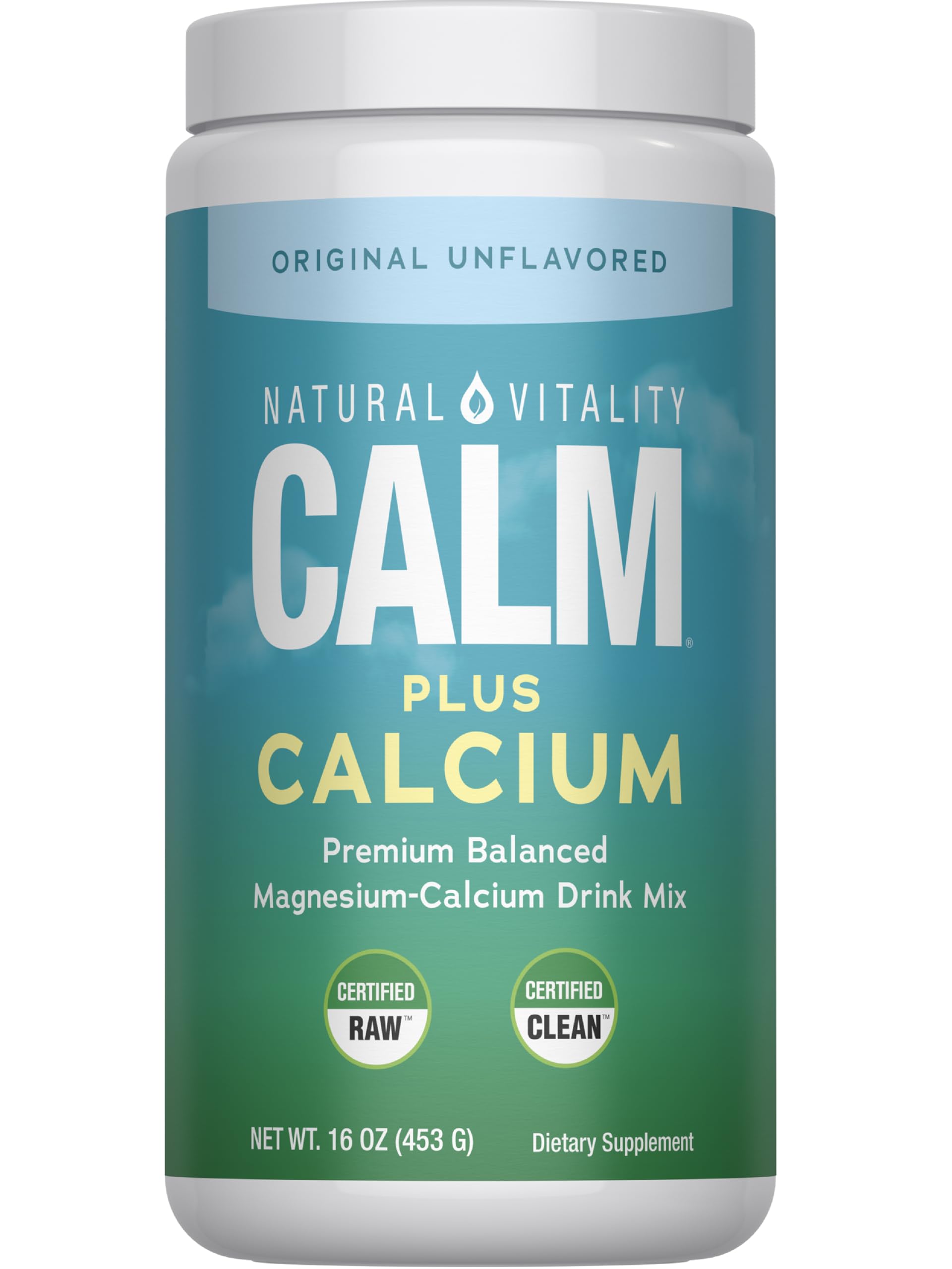 Natural Vitality Calm, Magnesium Citrate & Calcium Supplement, Drink Mix Powder Supports a Healthy Response to Stress, Gluten Free, Vegan, & Non-GMO, Original, 16 oz