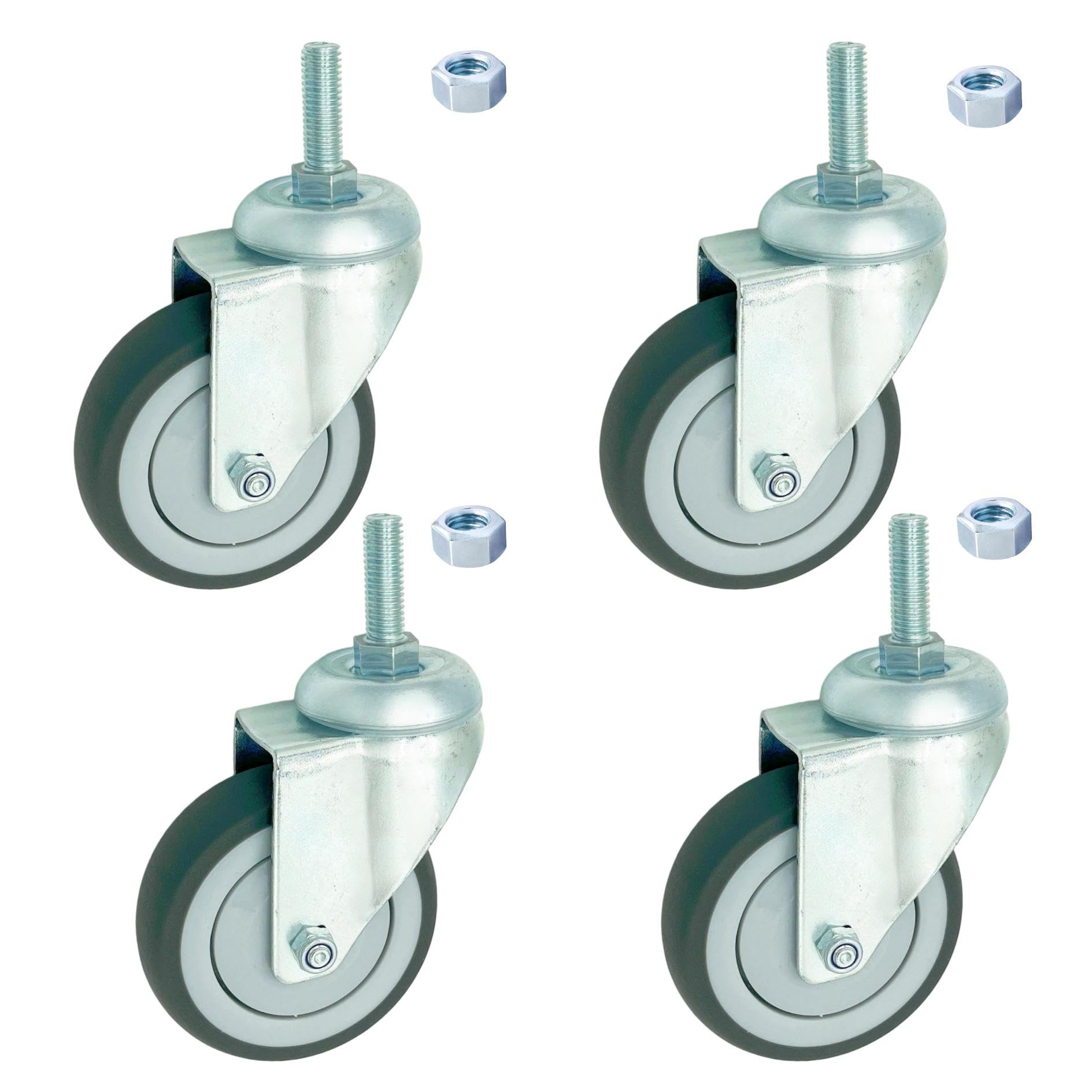 Nfbcxutkw Grey Tpr 4 Inch Swivel Caster Wheels Heavy Duty, 1/2" X13-1-1/2 Threaded Stem Casters Set Of 4, Tpr Rubber Wheels For Hospital, Lab, Furnitures,Restaurant
