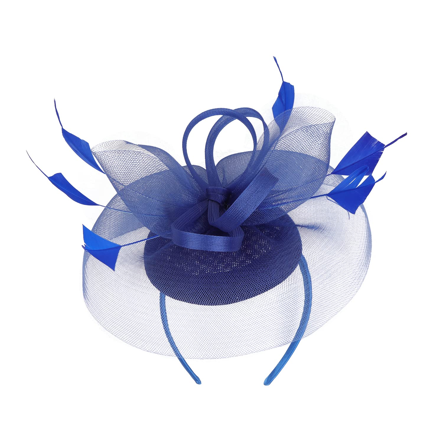 Brawlady Fascinator Hat with Mesh, Flower Feather Hat with Headband and Clip, Bridal Wedding Tea Party Church Headwear for Women Ladies