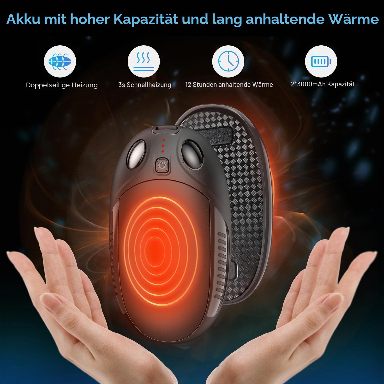 Handwärmer elektrisch,Split 2er-Pack Wiederaufladbar Handwärmer Tragbare Taschenwärmer, 4 Heizmodi Taschenwärmer Elektrisch, Ideal warmes Geschenk für Outdoor Sport, Golf, Camping