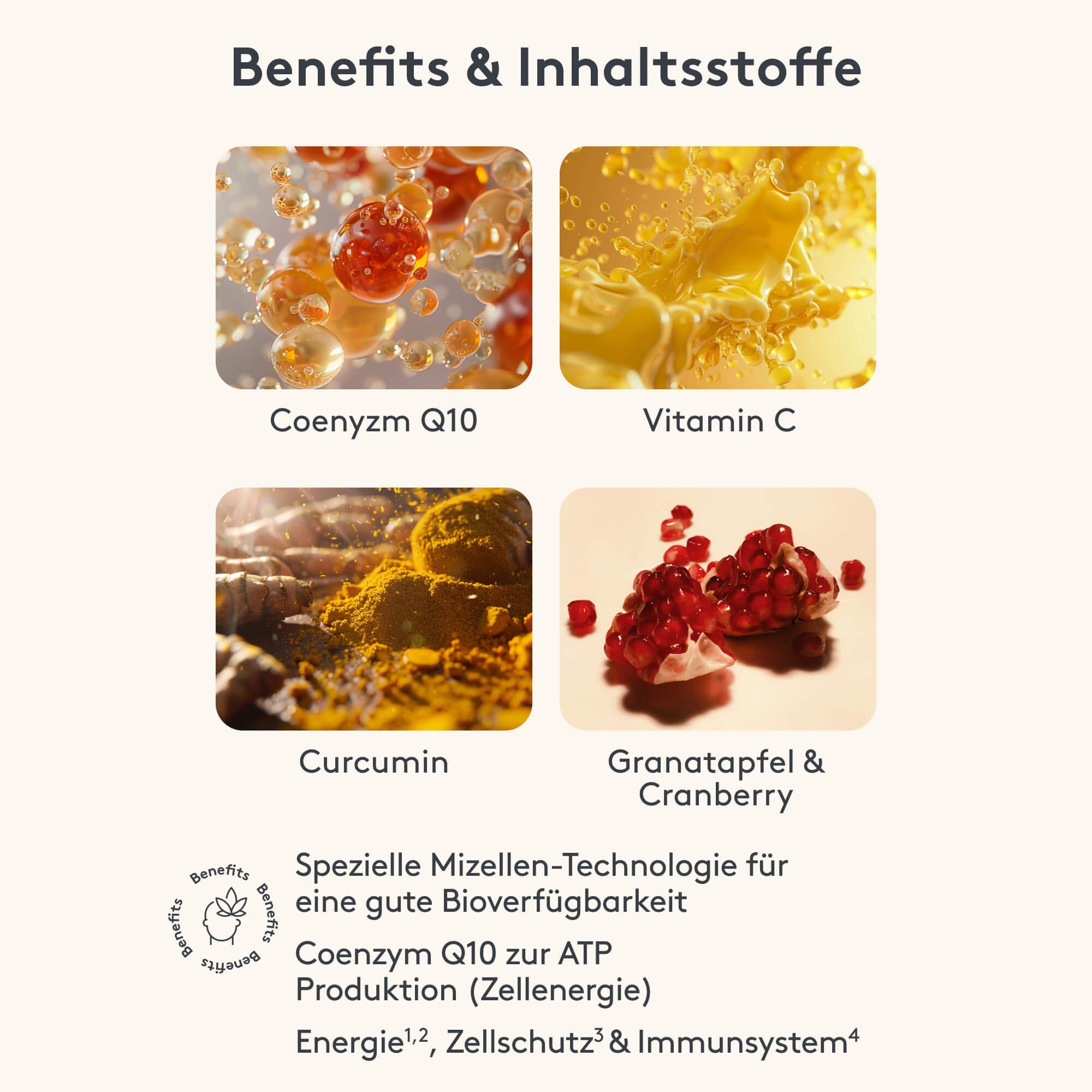 MITOcare MITO Booster - Energiestoffwechsel Kick - Vitamin C hochdosiert + Kurkuma Pulver & Coenzym Q10 - fruchtiger Geschmack - vegan - Monatspackung mit 60 Kapseln - Produziert in Deutschland