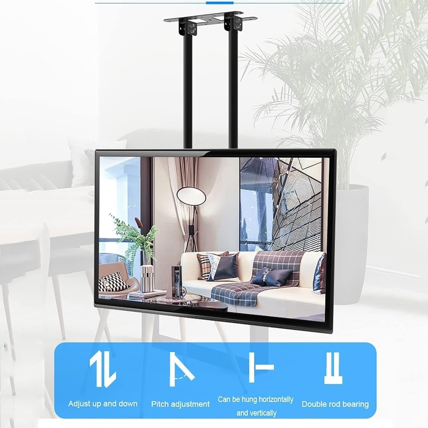 Soportes de TV Ajustables, Soportes de Techo, Soportes de Dos Postes para una Sola Pantalla, Soportes inclinables para televisores de 40 a 80 Pulgadas, Soportes de Techo