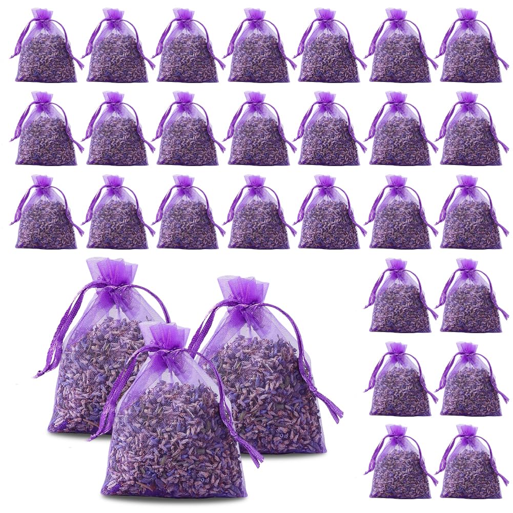 Vexthorion Lavender Sachets For Wardrobes & Drawers, 30 Pack Natural Dried Flowers Sachet Bags For Moth Repellent, Clothes Freshener, Sleep Aid, Car & Shoe Deodoriser (A)