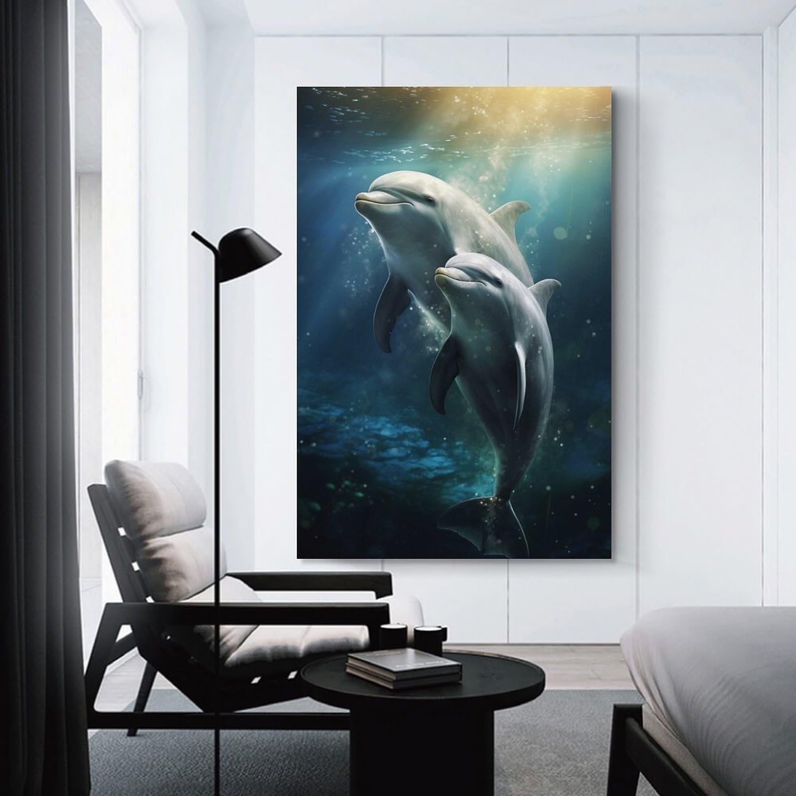 Junmoney Decorative Wall Artwork Aquatic Love Story, 24x36inch(60x90cm), for Calm Bedrooms, Home Corners Or Flats, An Easy Wall Refresh for Bedrooms