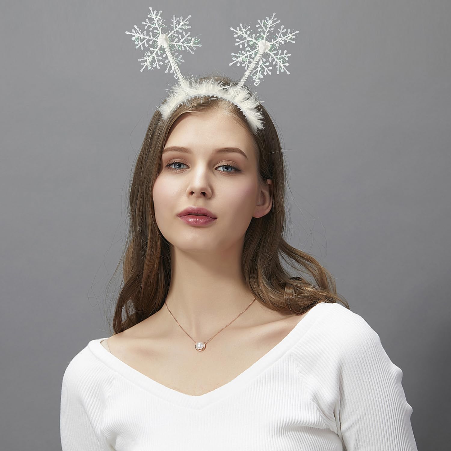 JNAWA 3Pieces Snowflake Headband Charming Girls Hair Bands White Headdress Xmas Party Hair Accessories for Party Banquet - Image 4