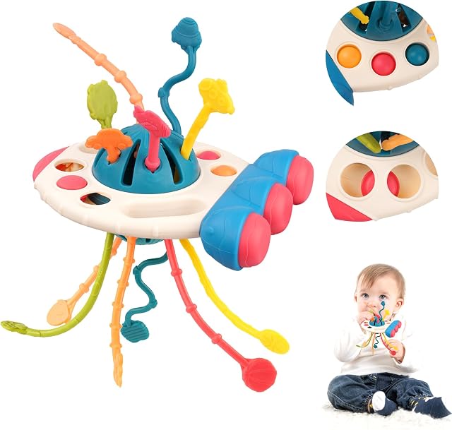 Vicloon Montessori Toys for 12-18 Months, Baby Sensory Toys, Silicone Pull String Activity Toy for Toddlers, Fine Motor Skills Development Travel Toys, Early Educational Activity ToysRocket