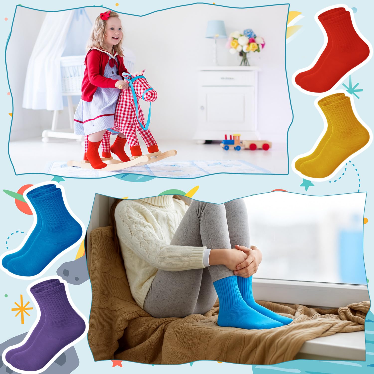Coume 50 Pairs Girl Socks Bulk for Kids 6-8 Years Colorful Long Toddler Sock for Kids Boys Children Christmas Winter Gifts