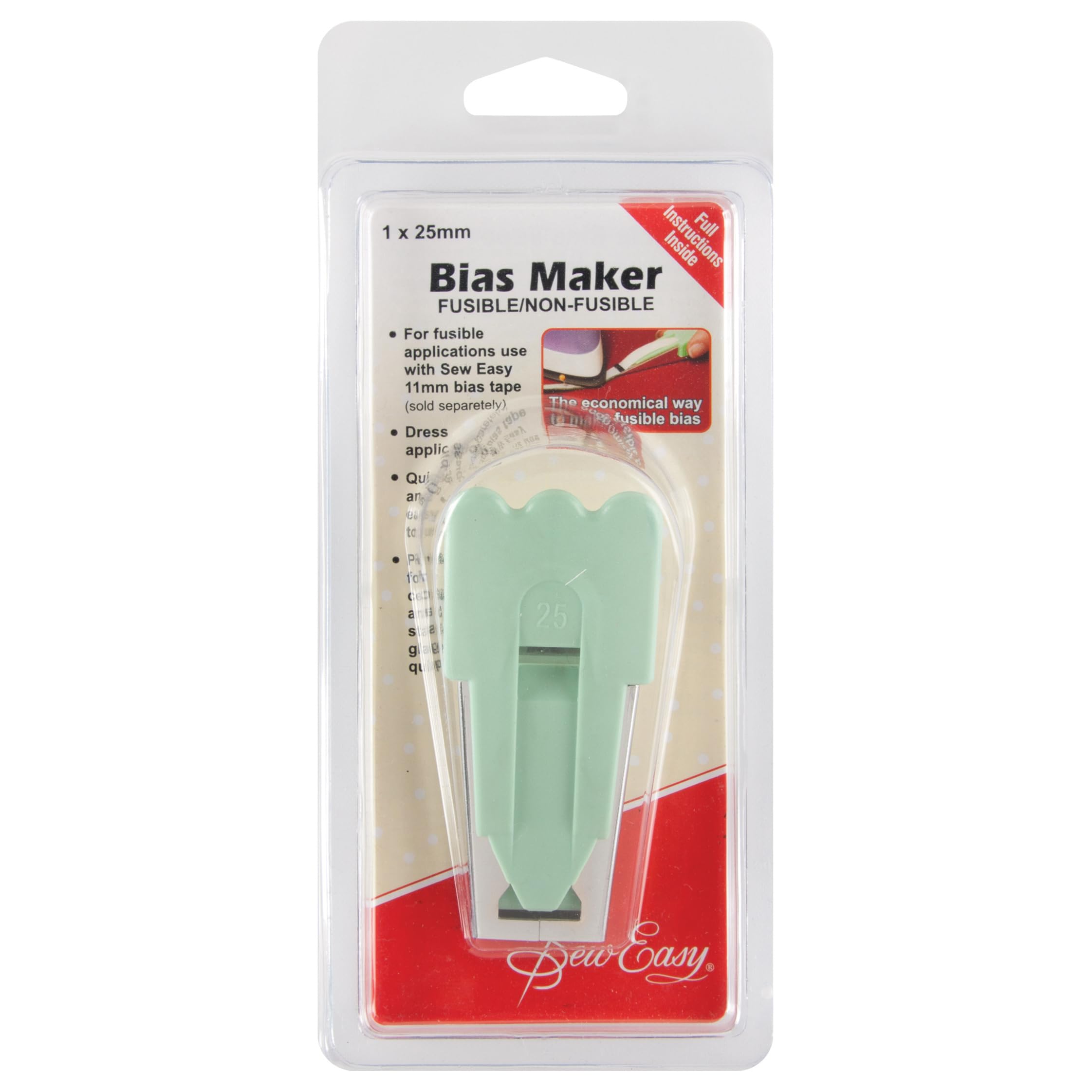 Sew Easy Bias Binding Maker –Creates 25mm Tapes Fusible & Non Fusible for Decoration in Celtic & Stained Glass Quilts, Sewing, Dressmaking